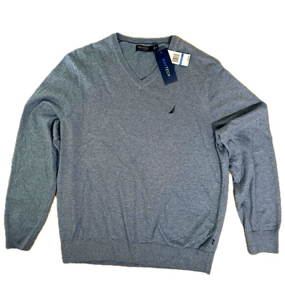 Nautica Navtech V-Neck Deck Sweater Pullover Deep Anchor Lt Blue Men Sz XL - $70 - Picture 1 of 9